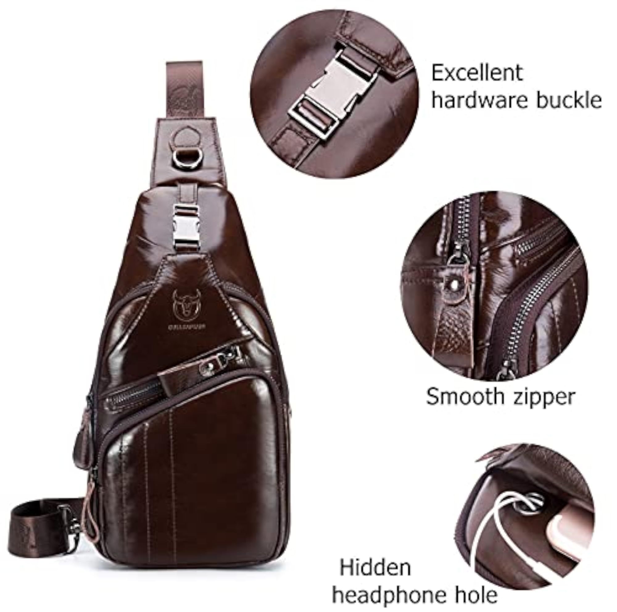 Genuine Leather Sling Chest Bag for Men, Casual Multipurpose