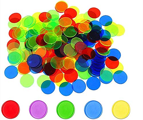 erbai 200pcs Couleur Transparents Bingo Chips Marqueurs en Plastique Jeu de Compter Jetons de Bingo pour Jeux de Mathématiques éducatives Ressources 2.5cm Cover