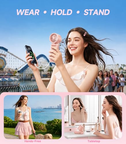 Turbo Portable Handheld Fan, 15000mAh Foldable Rechargeable Personal Fan for 40H, 4-in-1 Neck Fan with Built-in USB-C Cable & Display, 15m/s Hand Fans for Travel Concerts Outdoors Gifts for Women — view 6