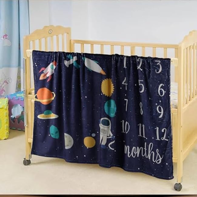 Baby Monthly Milestone Star Astronaut Boy Blanket - Newborn Swaddle, Party Favors, Photography Backdrop Props, Dark Party Supplies 40 * 50IN