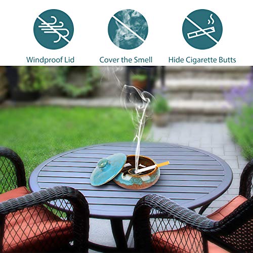 RONXS Ashtray, Outdoor Ash tray for Patio with Lid, Windproof Ashtrays for Cigarettes, Handmade Ceramic Ashtray for Home Office Indoor Decoration - Thumbnail 7