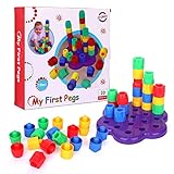 Playkidiz My First Pegs Playset, Large Colored and Fun Shape Stacker Plastic Pegs, Baby and Toddler...