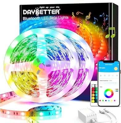 DAYBETTER Smart Led Lights 30 ft, 5050 RGB Led Strip Lights Kits with 24 Keys Remote, App Control Timer Schedule Led Music Strip Lights