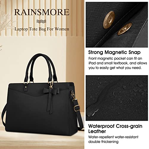 RAINSMORE Laptop Bag for Women 15.6 Inch PU Tote Bag Business Office Work Bag Waterproof Briefcase Computer Tote Lightweight Handbag Shoulder, Black by RAINSMORE - Image 4