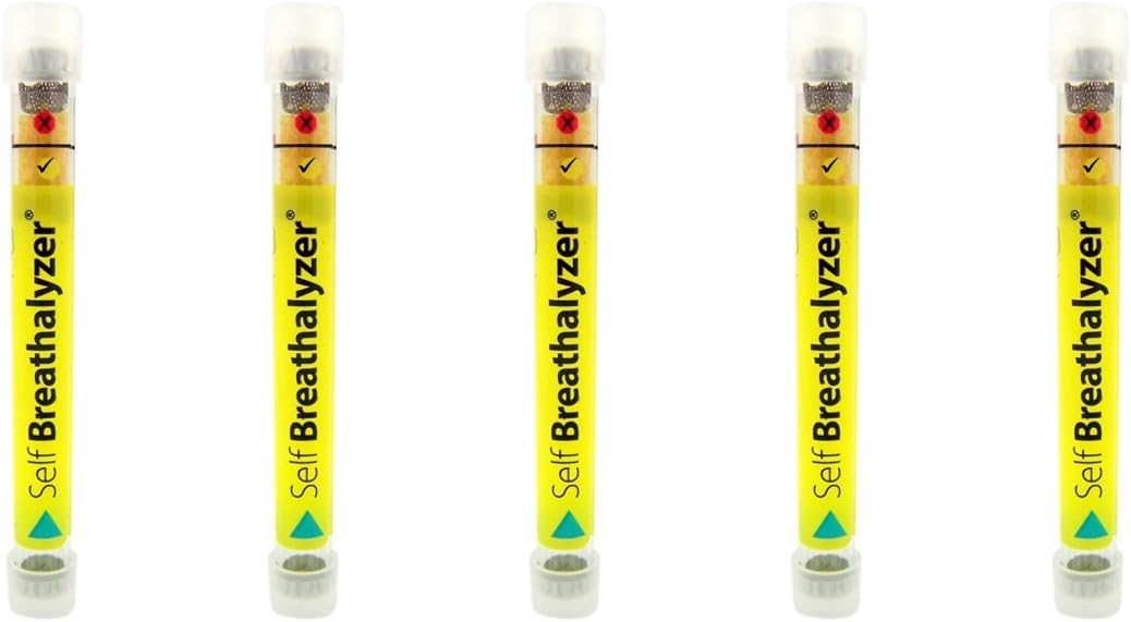 Disposable Single Use Alcohol Breathalyzer Self-Tester with 0.08% Detection Level Results (Pack of 5)