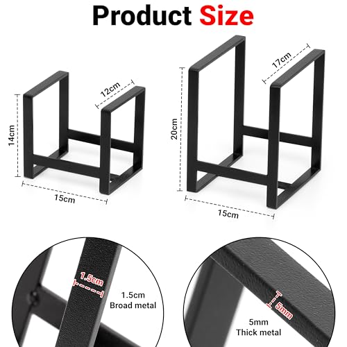 Image of Livzing 2Pcs Plate Stand - Plate Holders - Metal Plate Dish Organizer Drying Rack for Kitchen Cabinet & Countertop - Utensil Storage Stand for Plates, Lids, Cutting Boards, Bowl (Small & Large Black)