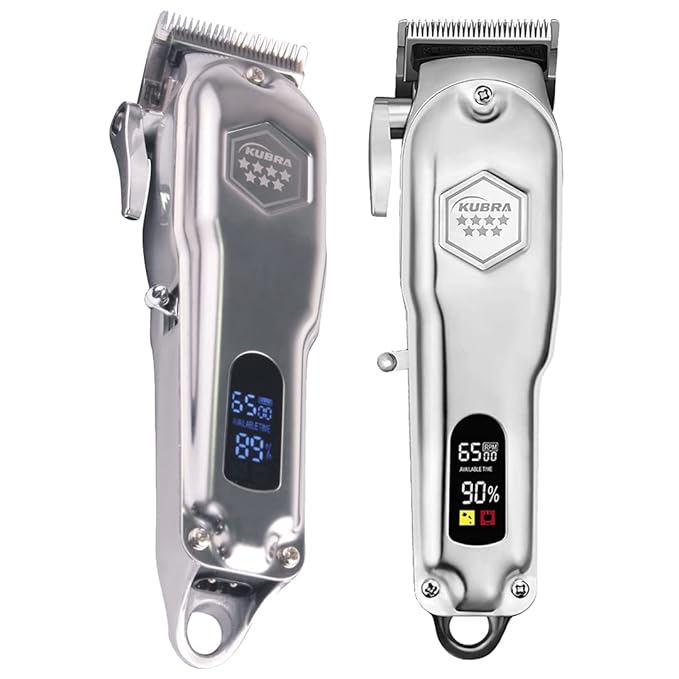Kubra Kb-409 Professional Hair Clipper Cordless Rechargeable Led Display Hair Clipper Heavy Duty For And Beard Cut (Silver) Men