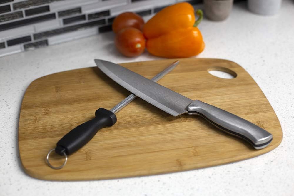 Home Basics Stainless Steel Knife Set with Knife Blade Sharpener, Grey (2)