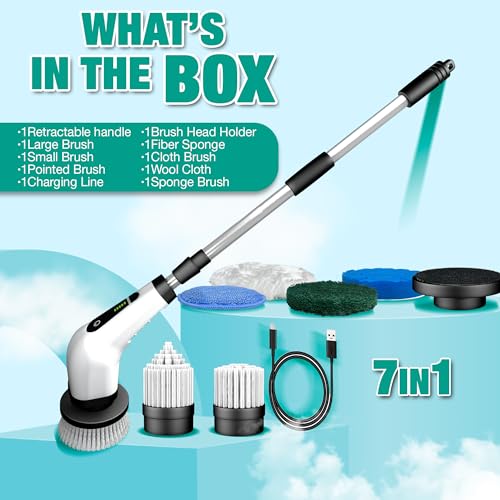 Image of Electric Spin Scrubber - 25W Dual Speed Cordless Cleaning Brush with 8 Replaceable Brush for Cleaning Bathroom, Tub, Tile, Floor, Kitchen, Window, Car