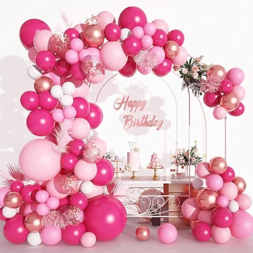 138Pcs Pink Balloon Kit, Hot Pink Balloons Arch Garland Kit with Hot