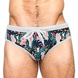 PJ PAUL JONES Herren-Badehose im 50er-Jahre-Stil, tropischer Druck, quadratisches Bein, Kontrast-Badeanzug, Bikini-pink, X-Large