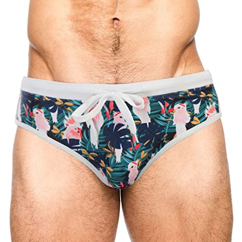 Men's 50S Vintage Tropical Print Swimwear Quick Dry Swimsuit Pink, Xx-Large #TOP27