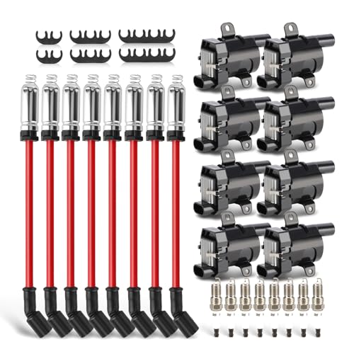 UF262 Ignition Coils Pack & Double Iridium Spark Plugs & 10.2MM Spark Plug Wires for Chevy Avalanche Express Tahoe Silverado Suburban 1500 2500 3500/GMC Savana Sierra Yukon/Hummer H2 OEM# D585
