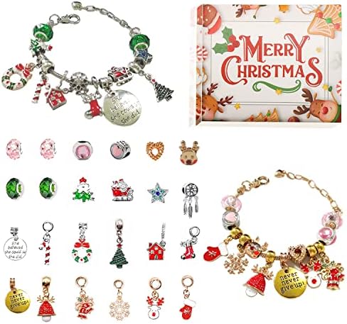 Girls Advent Calendar 2022 Kids Christmas Charm Bracelet Countdown Calendar 2023 Diy 24 Days Bracelet Set Making Kit Xmas Gift for Women