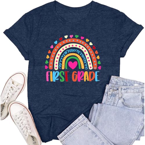 SUWATOIN First Grade Teacher Team Shirts for Women 1st Grade Teacher Rainbow Tee Top Teaching Life Tshirt