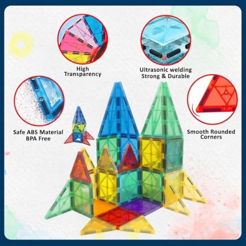 Image of Royals hub Diamond Shaped Magnetic Tiles Blocks, Magic Magnetic Building Blocks for Kids, Preschool Learning Sensory Montessori Constructing & Creative Learning Educational Toy (28 Pcs Tiles)