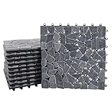 Mendler Steinfliese HWC-E18, Bodenfliese Steckfliese Balkon/Terrasse Naturstein, 11x je 30x30cm = 1m² - Mosaik Kiesel grau