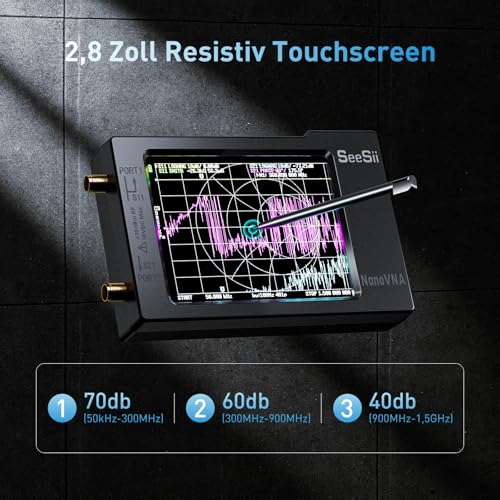 Seesii NanoVNA-H Antennenanalysator, 2,8 Zoll Vektor Netzwerk Analysator 10 KHz - 1,5 GHz MF HF VHF UHF Messung von S Parametern, Spannungs Stehwellen Verhältnis, Phase, Unterstützung SD Karte