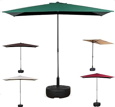 Balcony Umbrella for Apartments with Base, 8ft Steel Half Patio Umbrella w/ 5 Ribs, Red, Green, Brown, White, Khaki, 1 Piece Color Green