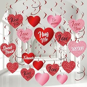 Pasimy 30 Pack Valentine’s Day Hanging Swirls Pink Red Heart Hanging Swirls Decorations for Valentines Home Ceiling Decor Wedding Anniversary Party Supplies