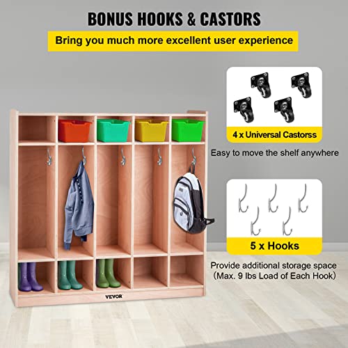 Happybuy 5-Section School Storage Locker, Wooden Storage Cabinet with 4 Casters, Classroom Cubbies for Storage, 15mm Thick Plywood Locker for Home, Office, School,Gym, Kindergarten - Image 6
