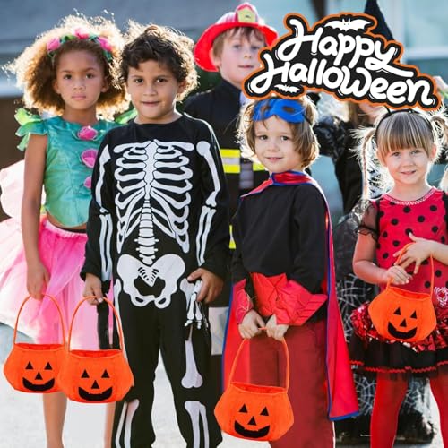 4 قطع من اكياس حلوى الهالوين، اكياس حلوى اليقطين للاطفال، شنطة يد هدايا، شنطة متعددة الاغراض قابلة لاعادة الاستخدام للاطفال لحفلات الهالوين والكلية (دي 4 قطع)