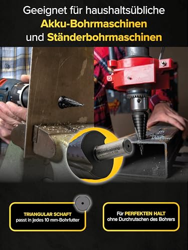 monkeystrong Stufenbohrer [Industrie Qualität | extra scharf] Ø 4-32 mm aus HSS E Co5 Stahl mit AlTiN Beschichtung | Kegelbohrer mit 15 Stufen für Edelstahl, Baustahl, NE Metall & Kunststoff