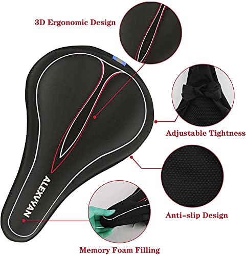 Image of Alexvyan Soft Bicycle Silicone Gel Saddle Cover (11 * 7.5 Inch) Cycling Cushion Pad City Cycle Seat Cover Gym Cycle Gel Cover -Fits Narrow /Slim Seats (Black with Red Lines)