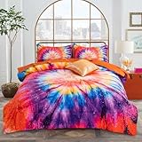A Nice Night 6Pcs Bed in a Bag Bedding Set Tie Dye Galaxy Children Comforter Set, Psychedelic Swirl Pattern Colorful Boho, BoysGirls Quilt Sets,Orange,Twin