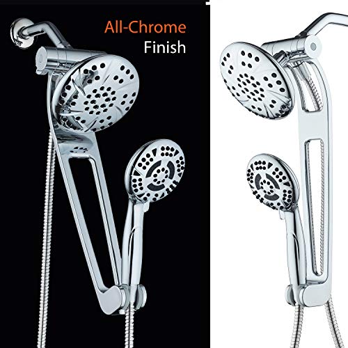 Aquadance Chrome Aquabar High-Pressure 3-Way Spa Combo With Adjustable 18" Extension Arm For Easy Reach & Mobility Enjoy Luxury 6" Rain & Handheld Shower Head Separately Or Together Finish #TOP6