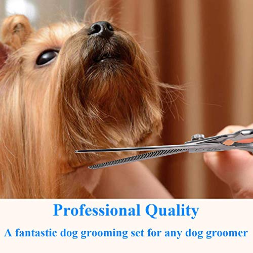 Jason Left Handed 7" Dog Grooming Scissors Set, 3 In 1 Ergonomic Blending, Curved, Straight Cat Pet Hair Trimming Thinning Professional Kits With Offset Handle And A Jeweled Screw #TOP5