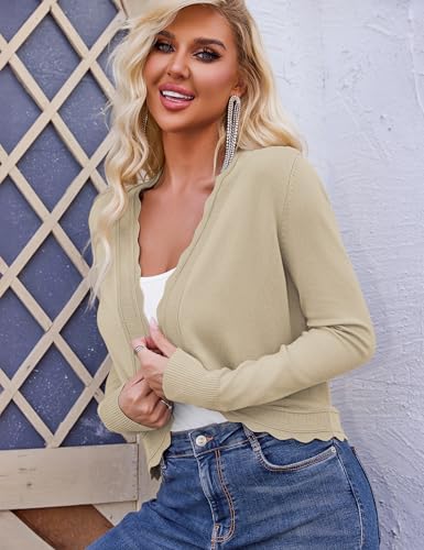 Image of OmicGot Women's Long Sleeve Cardigan Sweaters Open Front Cropped Bolero Shrugs for Dresses S-XL