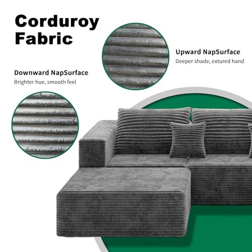 Image of 110 inch Modern Fabric Boneless Couch with Deep Seat, Sectional Couches for Living Room, Upholstered Cloud Sofa with 2 Ottoman, No Assembly Required (U Shaped Sofa)
