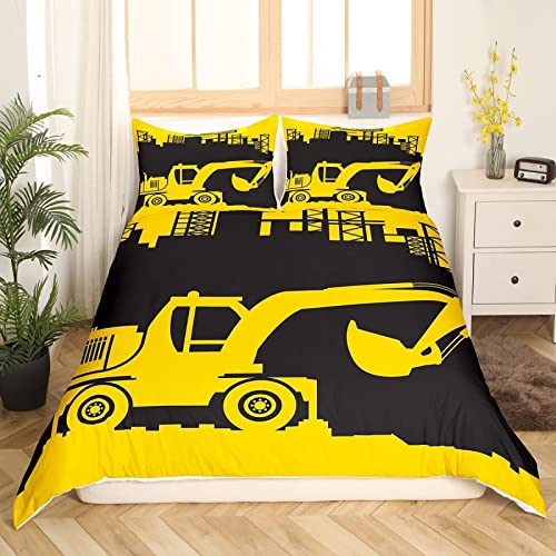 Housse de Couette 200x200 Impression 3D Pelleteuse Jaune Parure Cover