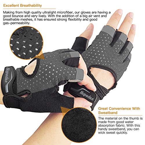 Hopedas Workout Gloves Weight Lifting Gloves Palm Support Protection for Men Women, Exercise Gloves Sports for Training, Fitness, Gym, Gray