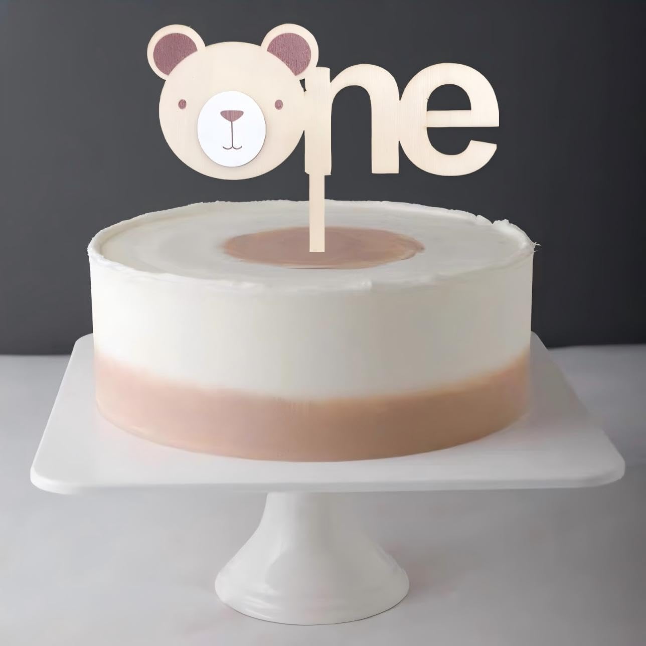Bear Theme Cake Topper - Beary First Birthday Cake Decoration Supplies for 1st Birthday, Suitable for Party,Cake Smash, Baby Photo Booth Props,Animal Theme Wood Cake Topper (Bear One Topper)
