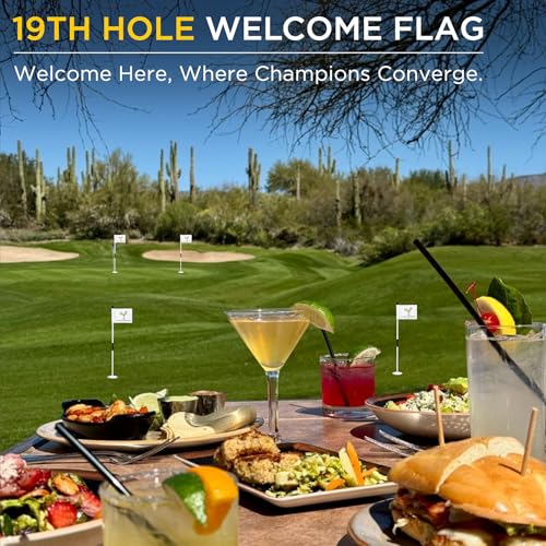 KINGTOP 19th Hole Golf Flag for Backyard Practice Putting Green, PGA Junior Standards, Double Sides 420D Nylon with Tube Insert, 6x8 Inch, 19th Hole Welcome Flag