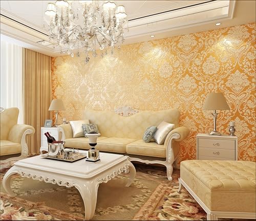 Image of mwpqbd European 3D Wallpaper TV Background Relief Thickened Non-self-Adhesive Non-Woven Wallpaper (Gold)