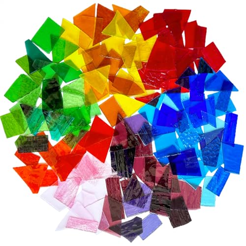ILLUCKAI 2.2lb Colorful Transparent Stained Glass Scraps, Irregular Stained Glass Sheets for Mosaic Making Projects, Mosaic Tiles Pieces for Crafts and Home Decor
