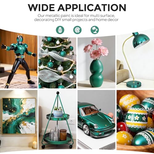 Image of Nicpro Metallic Emerald Green Acrylic Paint, 8.45oz /250ml Craft Paints | Large, Non Toxic, Non Fading Pearlescent Paint for Metal, Wood, Clay, Canvas, Ceramic, Furniture, Handcrafts, Art Supplies