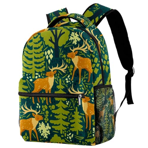 Sac à dos d'école élan de Noël vert pour ados et voyages décontractés
