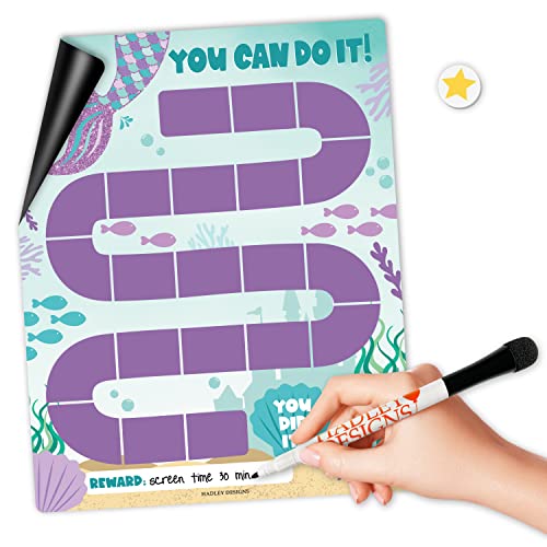 Hadley Designs Mermaid Reward Chart for Home-Magnetic Reward and Responsibility Chart for Kids, for Toddlers 2-4 Years, Good Behavior Chart for Kids at Home