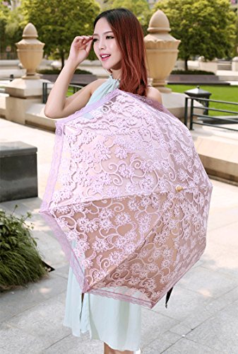 Honeystore Lace Travel Parasol Folding Anti-uv Windproof Embroidery Umbrella 2 Folding Pink - Thumbnail 5