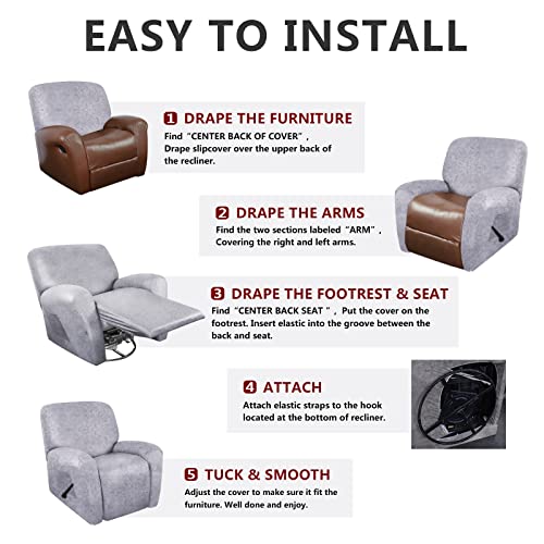 Image of ANARACHON Recliner Chair Covers Leather Like, 4 Pieces Recliner Cover for Recliner Chair, Soft Sofa Slipcover Furniture Protector Washable Sofa Cover for Pets Kids (Marbling)