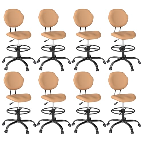 Image of Drafting Chair with Back Support, Tall Desk Rolling Stool (Khaki, Set of 8)