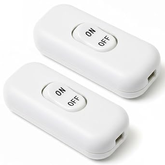 Inline Cord Switch, 2 Pack On/Off Control Lamp Appliance Switch for Bedroom Table Lamp Desk LED Lights, High Conductivity Brass Contacts, AC120V 10A, 250V 6A, White