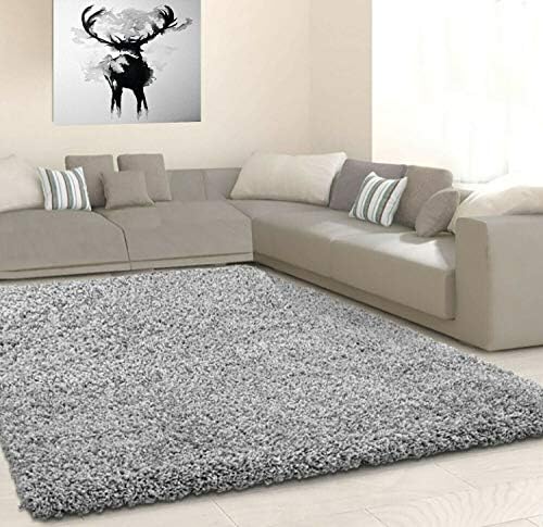 HMWD Modern Silver Grey Fluffy Thick Deep Pile Non-Slip Shaggy Area Rug Livingroom Bedroom Anti-Shed Floor Carpet Mat - 120x170 cm