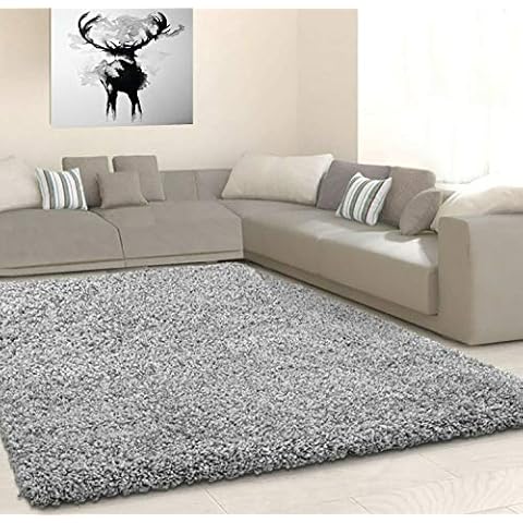 HMWD Modern Silver Grey Fluffy Deep Pile Thick Area Shaggy Rug Anti-Shed/Skid Plain Soft Touch Large Medium Floor Carpet Living Room Bedrooms Hallway Runner Mat-Available in 2 Sizes (160x230 cm) Cover