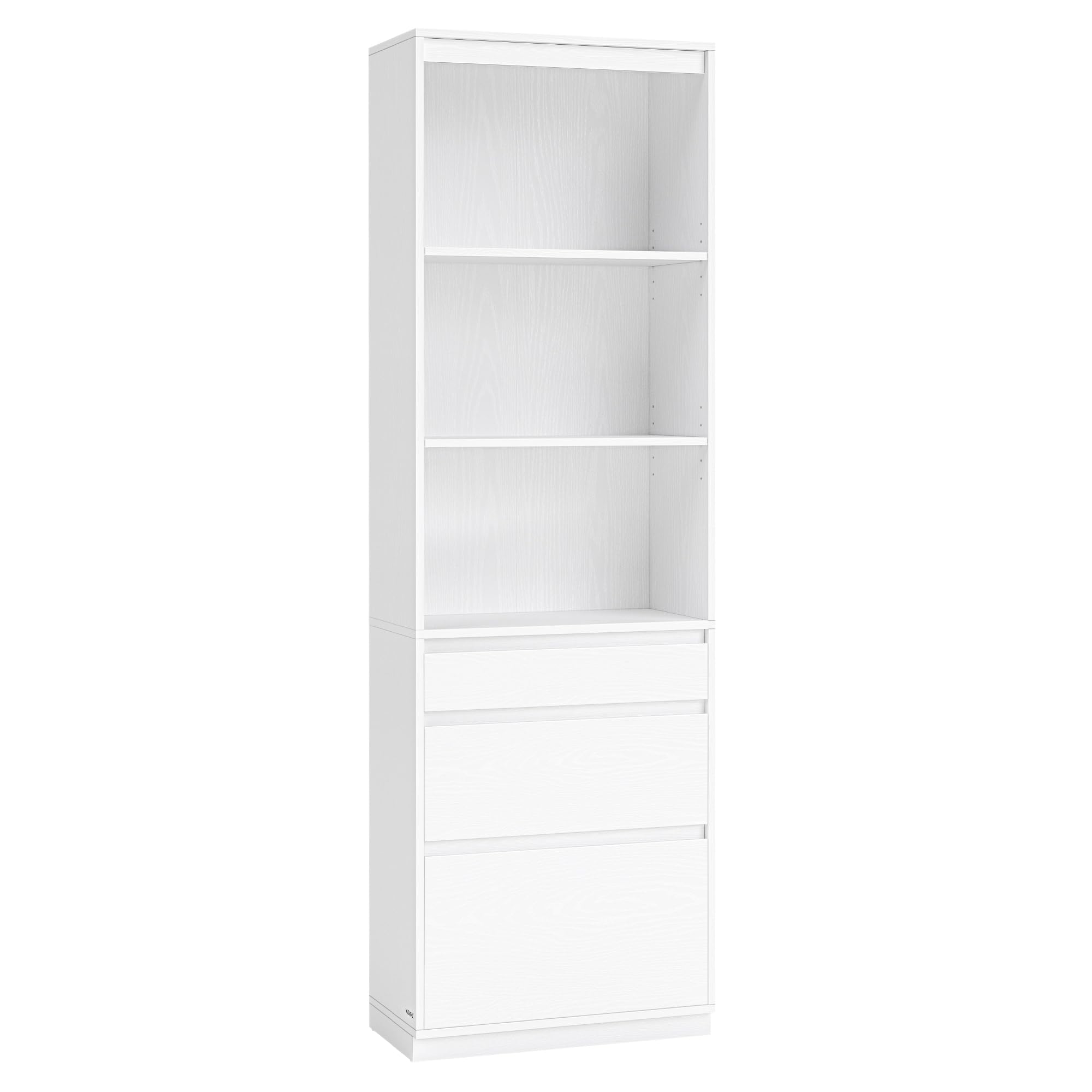 VASAGLE Librería, Armario Alto, 3 Cajones de Diferentes Tamaños, Estantes Ajustables, 180 cm de Altura, para Sala de Estar, Dormitorio, Estudio, Moderno, Ahorro de Espacio, Blanco Nieve LBC188W01