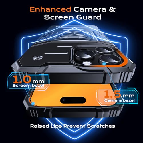 Image of Anqrp Heavy Duty Case for iPhone 15 Pro Case with Enhanced Ring Holder Grip Stand, Military Grade Shockproof Rugged Drop Protective Silicone Hard Slim iPhone 15 Pro Phone Case Cover, Matte Black